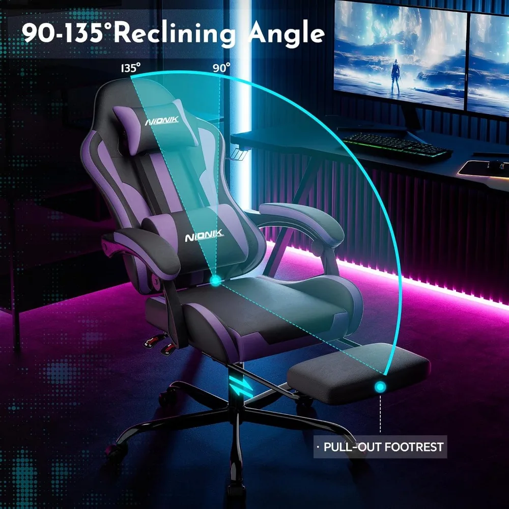 Ergonomic Computer Gaming Chair with Footrest, Lumbar Support, 360° Swivel, Adjustable Height