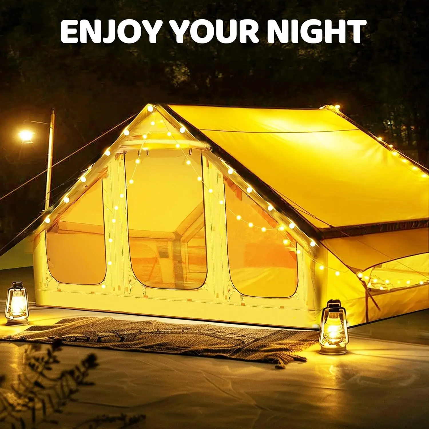 Inflatable Camping Tent 1-6 Person, Large Inflatable Camping Tent with Stove Jack, with Skylight and Double Doors, Outdoor Tent