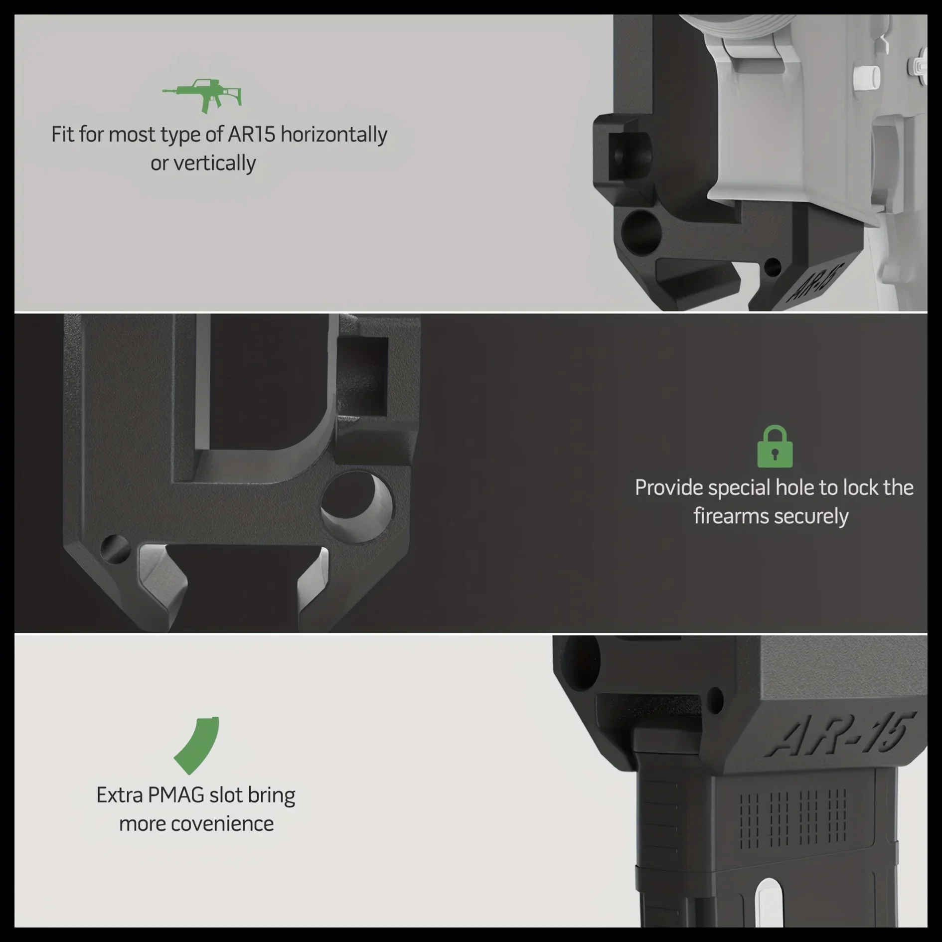 AR15 Mag Wall Mount Rifle Storage Holder, 360° Install Aluminum Tactical Gun Rack Fit M4 M16 AR10 AR12 Heavy Duty 300LB Support