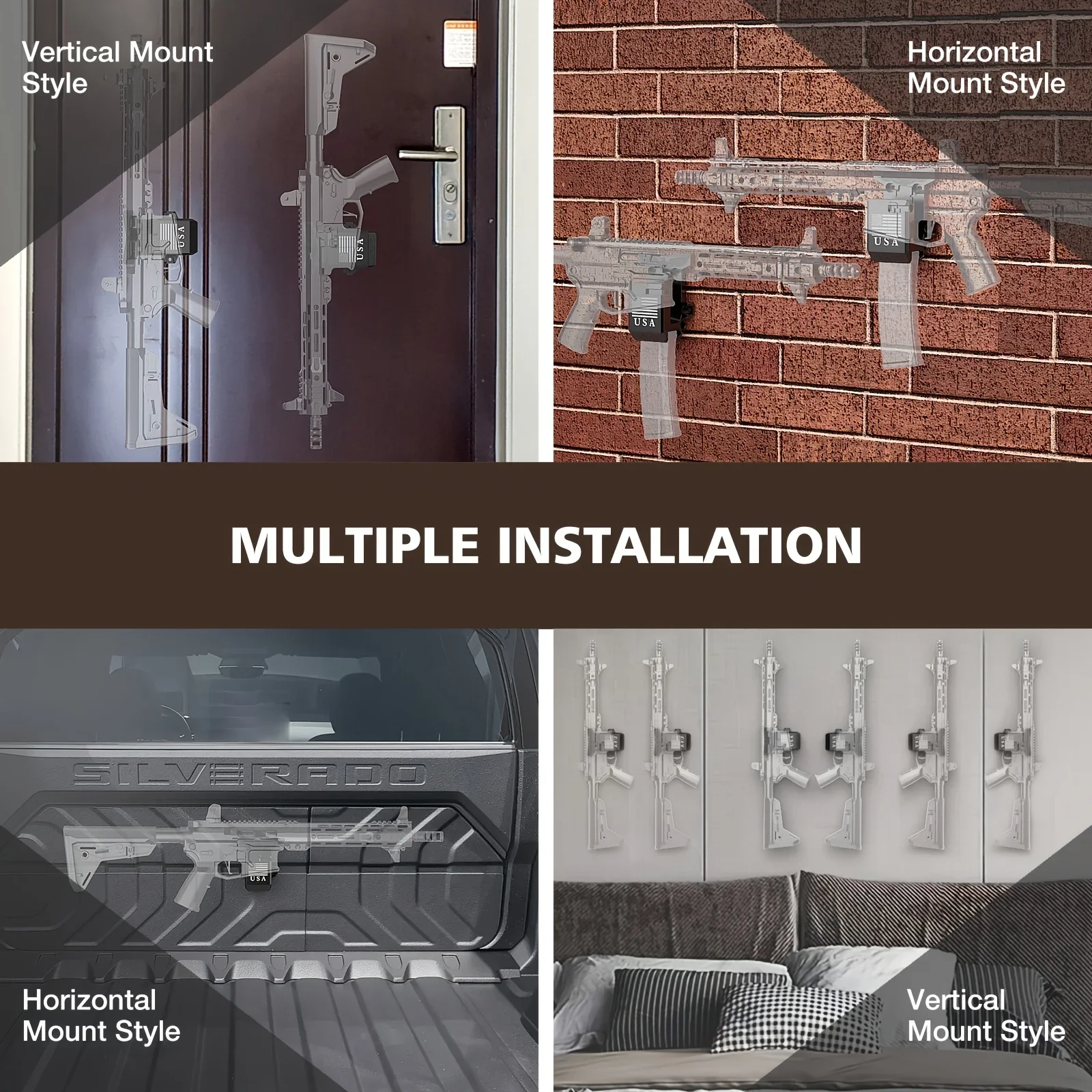 AR15 Mag Wall Mount Rifle Storage Holder, 360° Install Aluminum Tactical Gun Rack Fit M4 M16 AR10 AR12 Heavy Duty 300LB Support