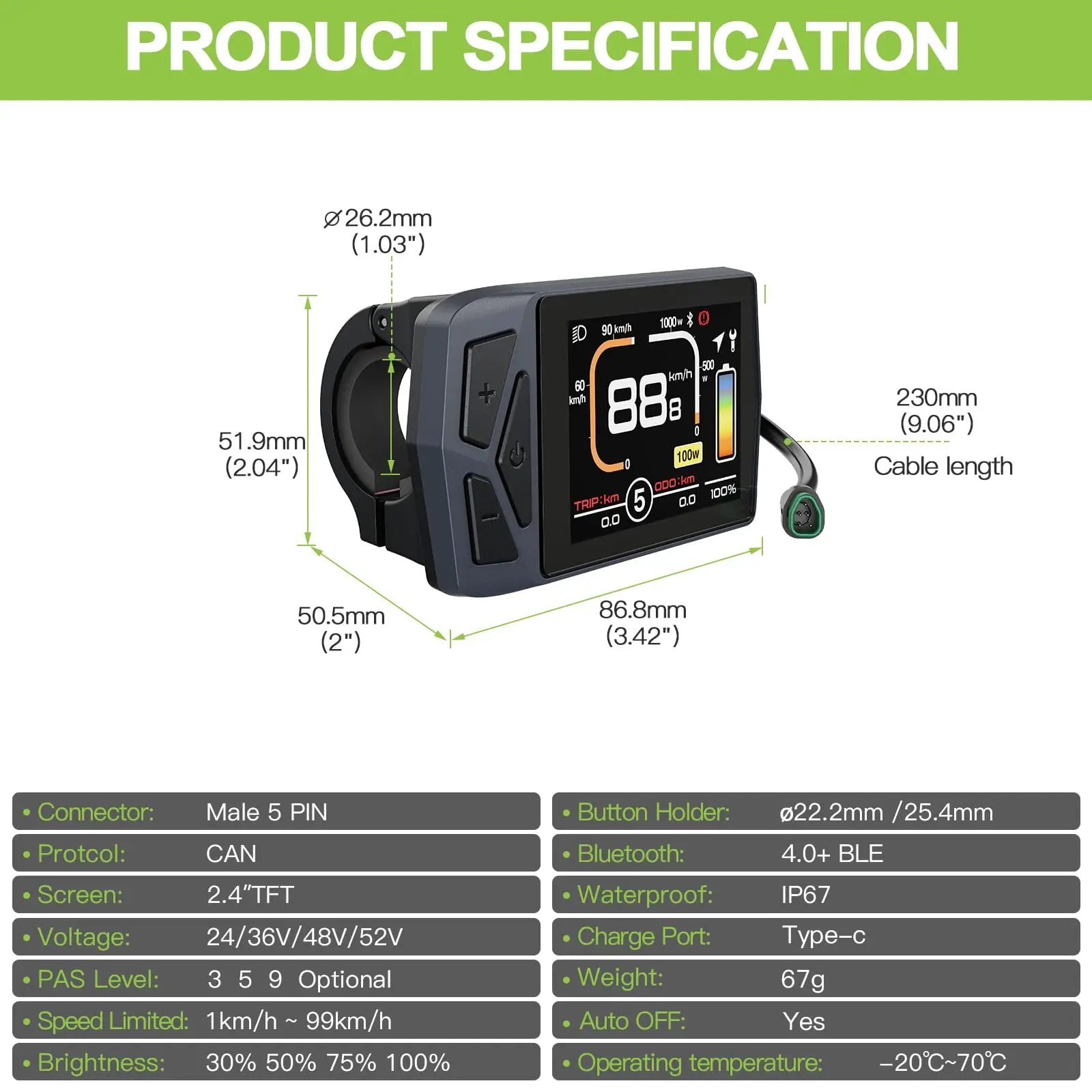 Electric Bike Display EKD01 CAN/UART Protocol Bluetooth Navigation Multilingual eBike Computer 9 PAS For BAFANG Motor Protocol 5PIN IP6