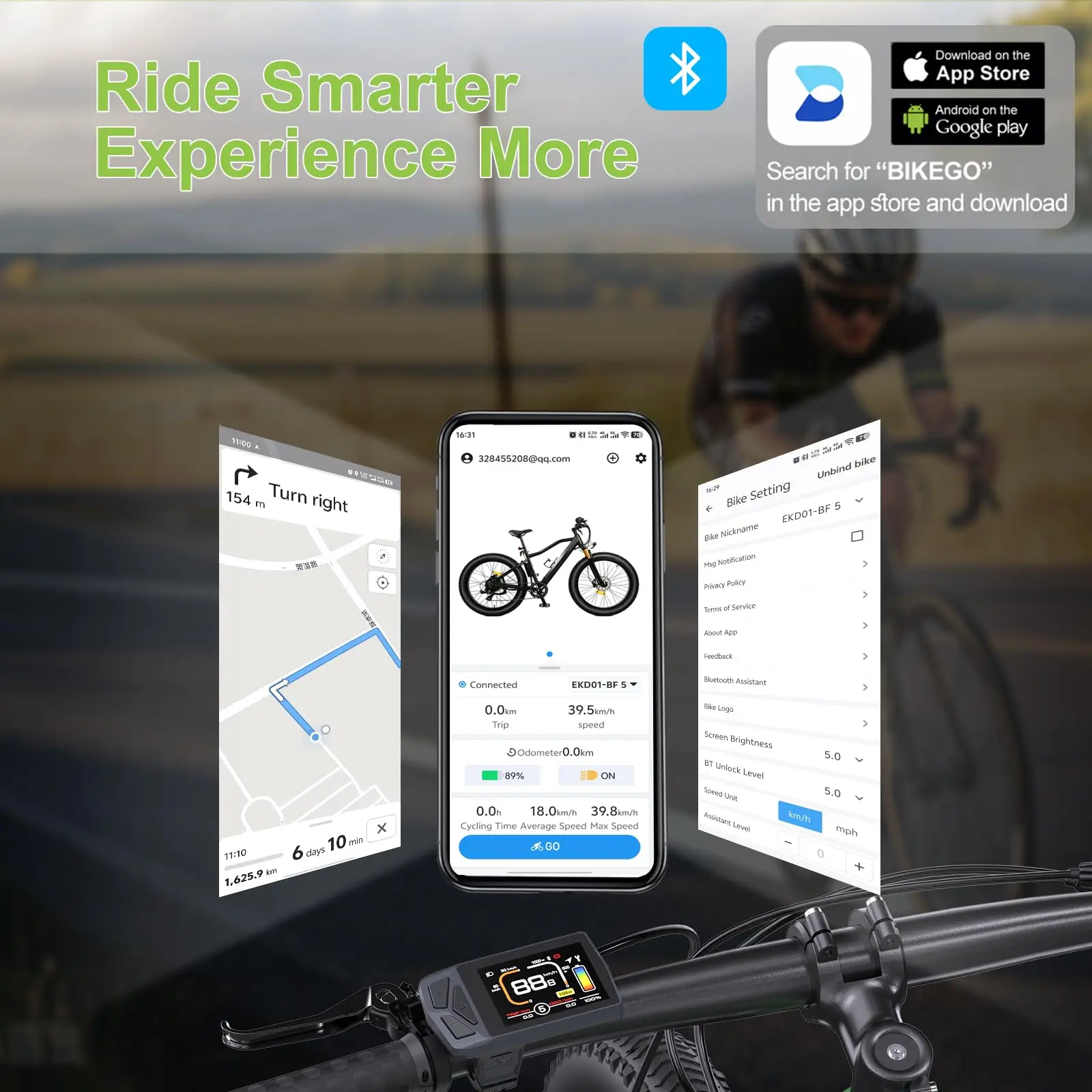 Electric Bike Display EKD01 CAN/UART Protocol Bluetooth Navigation Multilingual eBike Computer 9 PAS For BAFANG Motor Protocol 5PIN IP6