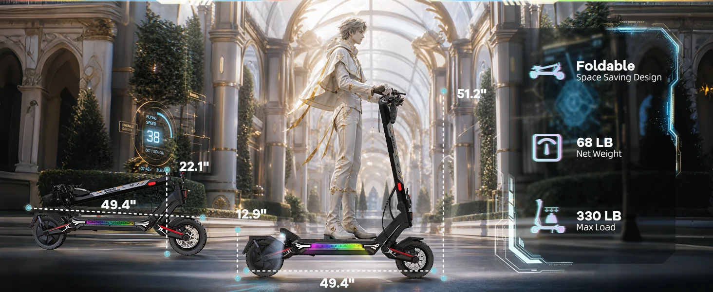 ONECNA T4/T3/T2 Adult Electric Scooter/3500W/1200W/1000W, Father's Day Gift, Single Motor with 50 Miles Range Battery, Up to 40 MPH Top Speed E-Scooter, Foldable Convenient Commuting Scooter for Adults RGB