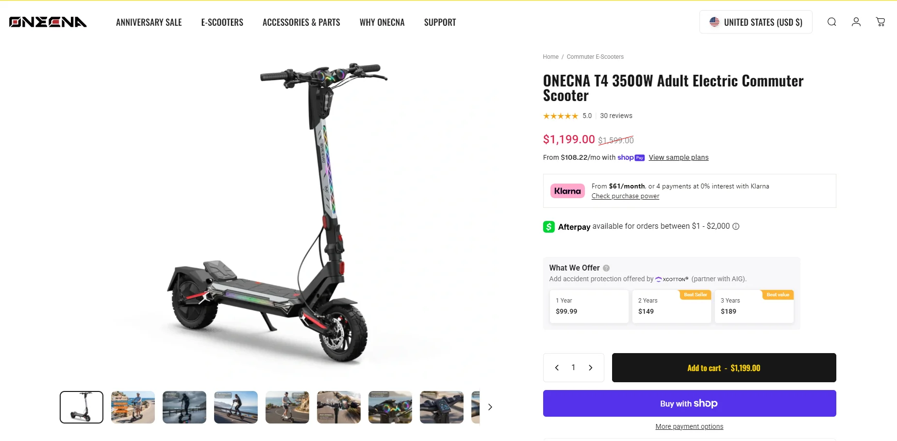 ONECNA T4/T3/T2 Adult Electric Scooter/3500W/1200W/1000W, Father's Day Gift, Single Motor with 50 Miles Range Battery, Up to 40 MPH Top Speed E-Scooter, Foldable Convenient Commuting Scooter for Adults RGB