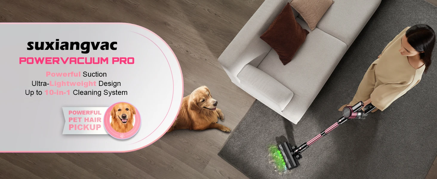 Cordless Vacuum Cleaner for Home, 55KPa Powerful Suction Rechargeable Stick Vacuum, Up to 45 Minutes Runtime, Self-Standing Design, 1.5L Dust Cup and 3 Cleaning Modes for Pet Hair and Carpet