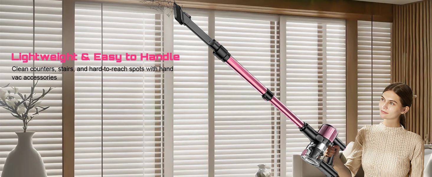 Cordless Vacuum Cleaner for Home, 55KPa Powerful Suction Rechargeable Stick Vacuum, Up to 45 Minutes Runtime, Self-Standing Design, 1.5L Dust Cup and 3 Cleaning Modes for Pet Hair and Carpet