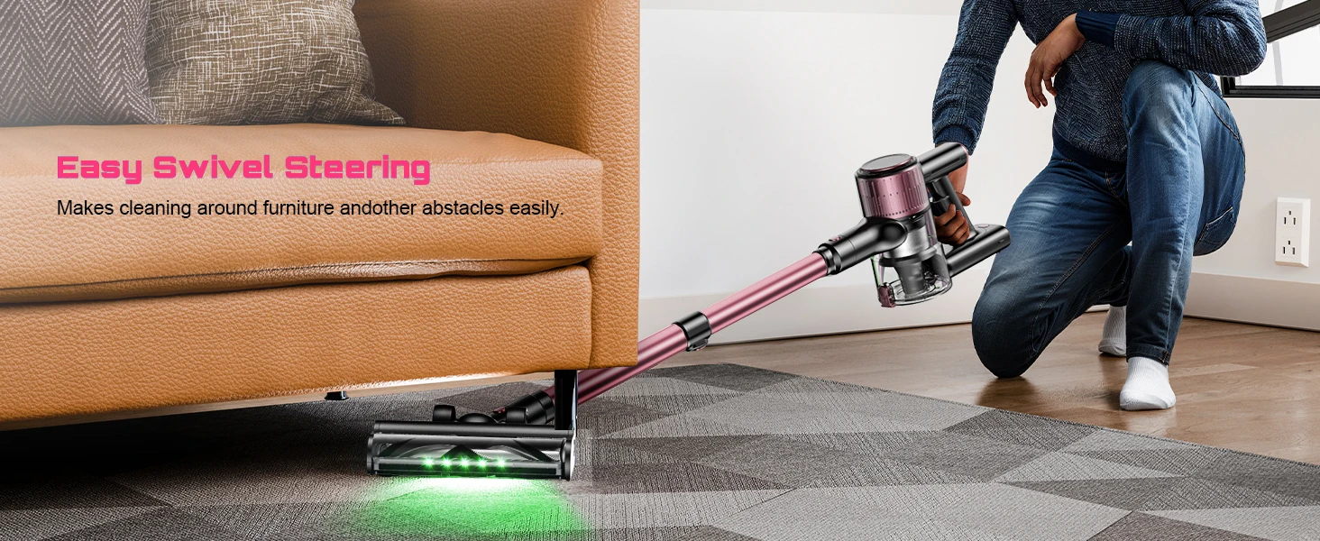 Cordless Vacuum Cleaner for Home, 55KPa Powerful Suction Rechargeable Stick Vacuum, Up to 45 Minutes Runtime, Self-Standing Design, 1.5L Dust Cup and 3 Cleaning Modes for Pet Hair and Carpet