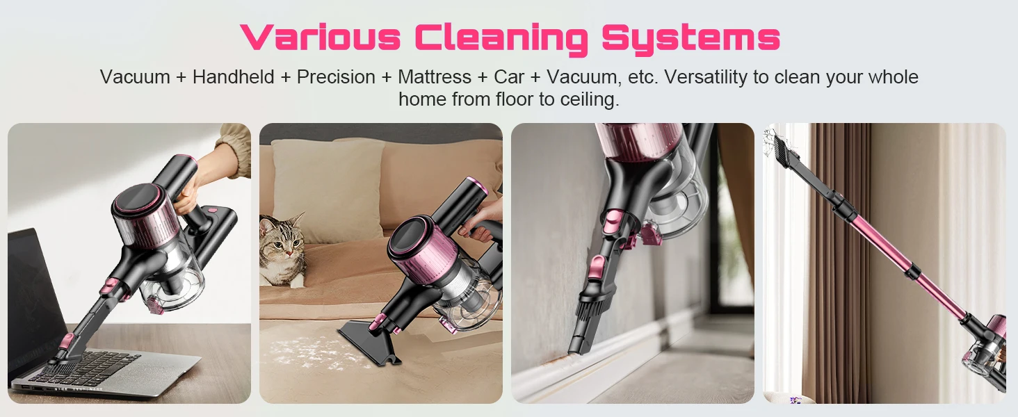 Cordless Vacuum Cleaner for Home, 55KPa Powerful Suction Rechargeable Stick Vacuum, Up to 45 Minutes Runtime, Self-Standing Design, 1.5L Dust Cup and 3 Cleaning Modes for Pet Hair and Carpet