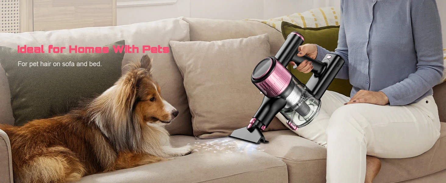 Cordless Vacuum Cleaner for Home, 55KPa Powerful Suction Rechargeable Stick Vacuum, Up to 45 Minutes Runtime, Self-Standing Design, 1.5L Dust Cup and 3 Cleaning Modes for Pet Hair and Carpet