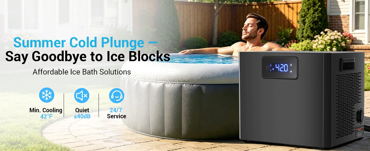 Pro Ice Bath Water Chiller for Cold Plunge Tubs, 1/3 HP Cold Plunge Chiller with Built-in Filter & Pump, Submersible Pump, Insulated Hoses, Ideal for Ice Bath Cold Therapy Recovery 110V