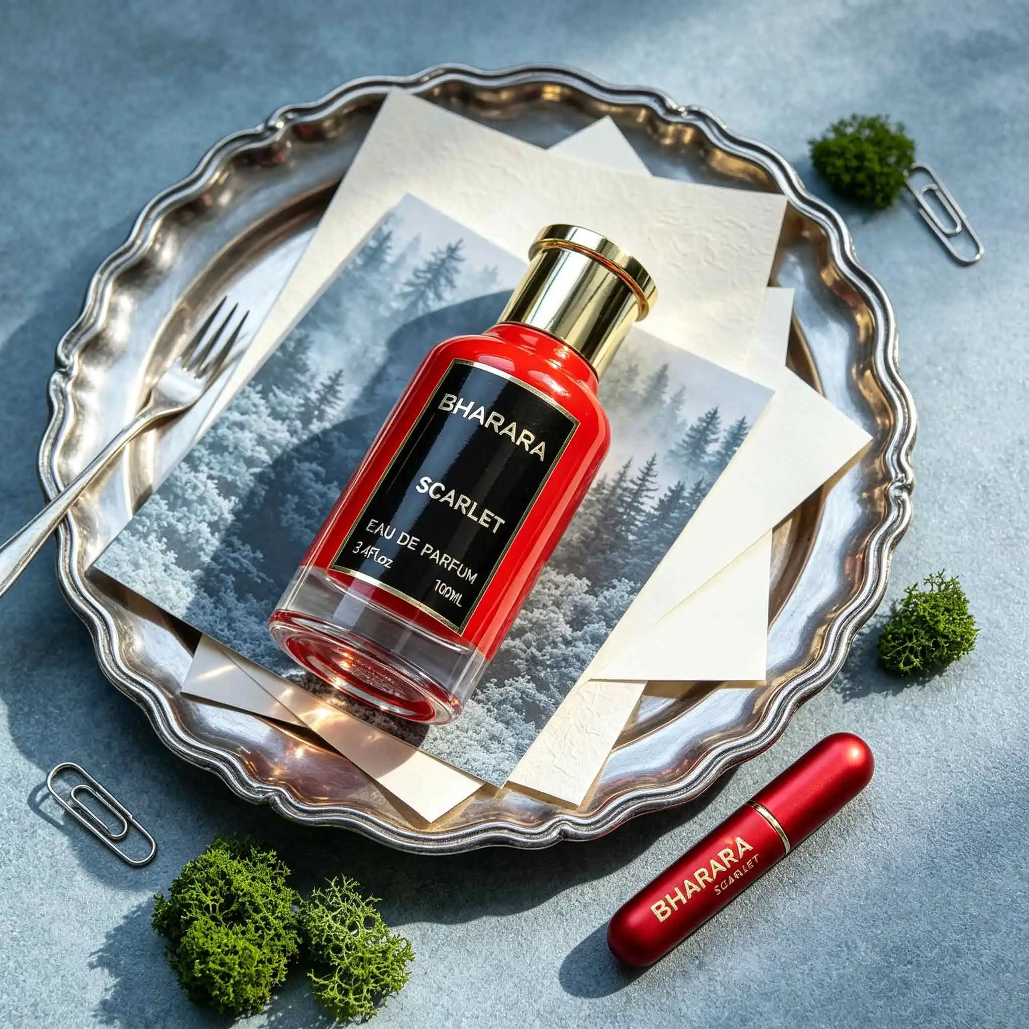 Bharara Scarlet EDP Versatile all-day fragrance. Balanced pleasant notes, not overpowering. Great for office, dating, travel. Portable lasting perfume for everyday lifestyle.