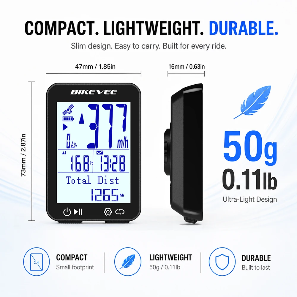 Bikevee Newest Professional Bluetooth Wireless GPS Bicycle Computer MPH KM/H 12 Languages Multilanguage 2.4-inch LCD Display Screen Rechargeable Bike Speedometer Odometer Stopwatch Tracker with Auto Backlight Connect BIKEVEE APP Cycling Accessories