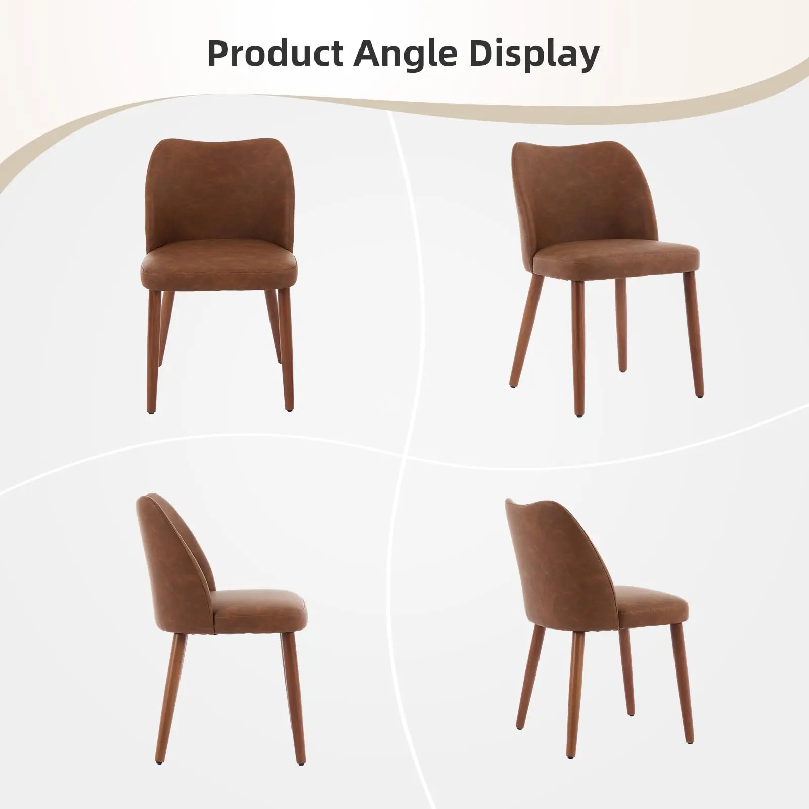 Dining Chair Set Of 2, Leather Upholstered Kitchen Chairs With Wing Back Thick Cushion Wood Legs For Dining Room Living Room