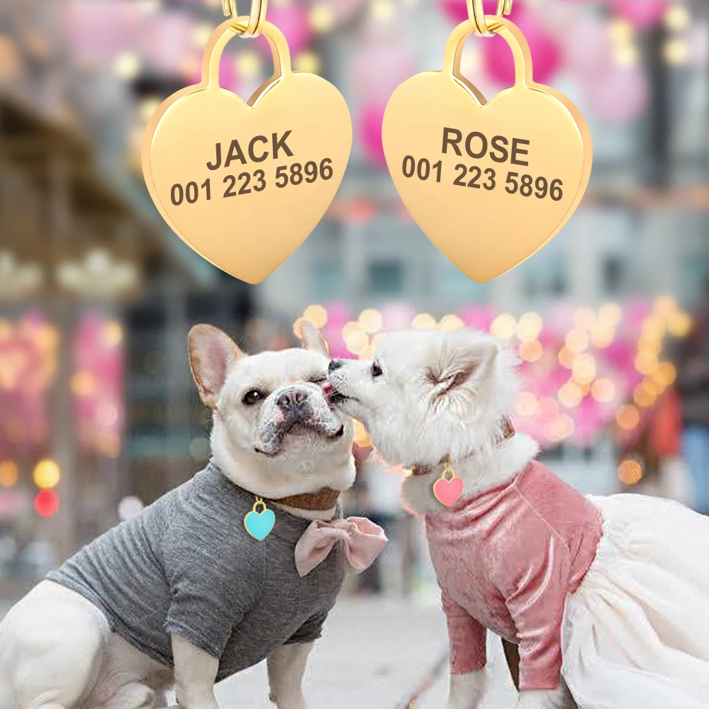 Free Custom Dog ID Tag Personalized Puppy Cat Nameplate Pendant Anti-lost Heart Tags For Collar Gril Boy Dogs Pet Accessories