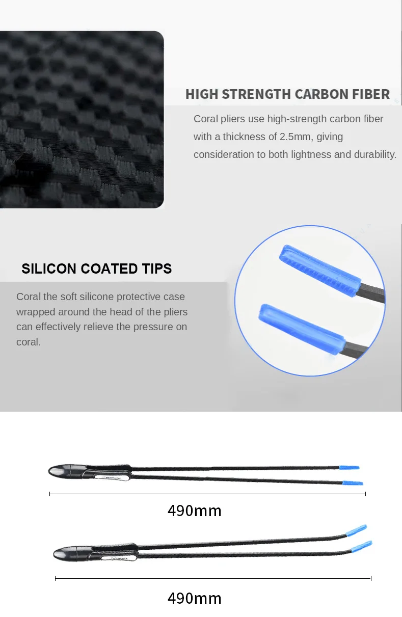 Vastocean Carbon Fiber Tweezers 495mm Saltwater Coral Straight Curved Elbow Marine Aquarium Tweezers