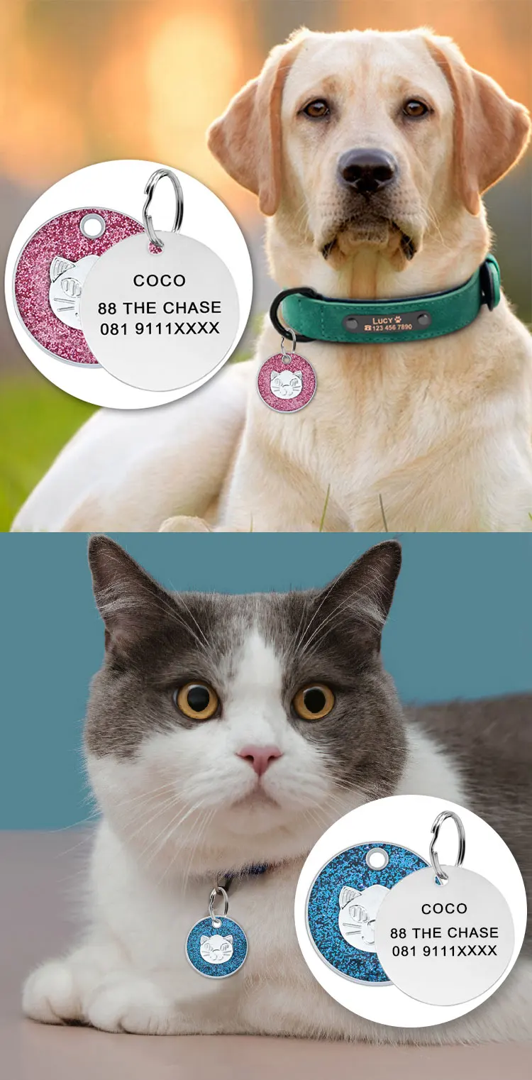 Personalized Laser Engraving Metal Pet Name Tag Anti-lost Customized Dog Cat ID Collar Puppy Nameplate Tag Pendant Supplies