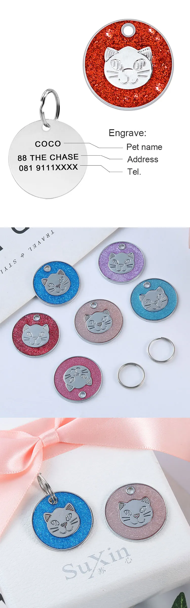 Personalized Laser Engraving Metal Pet Name Tag Anti-lost Customized Dog Cat ID Collar Puppy Nameplate Tag Pendant Supplies