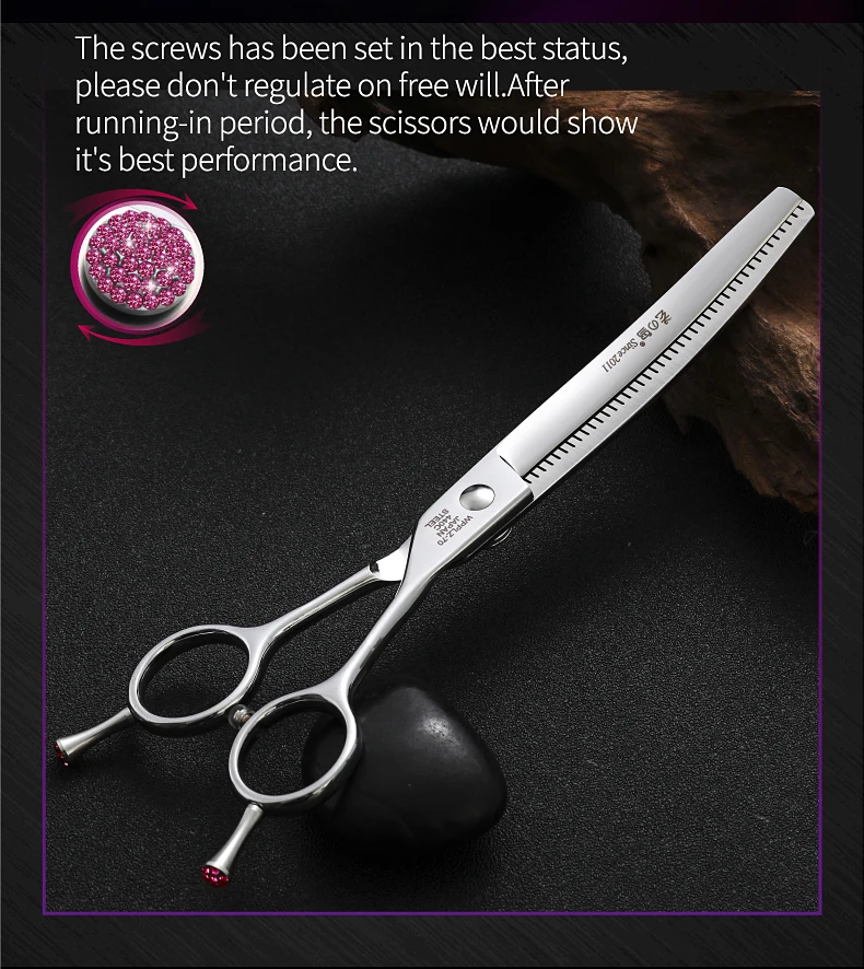 Fenice JP440C 6.5/7/7.5 inch Pet Scissors Grooming Curved Thinner Shears Trimmers for Dogs Fluffy Traceless Thinning Rate 50-55%