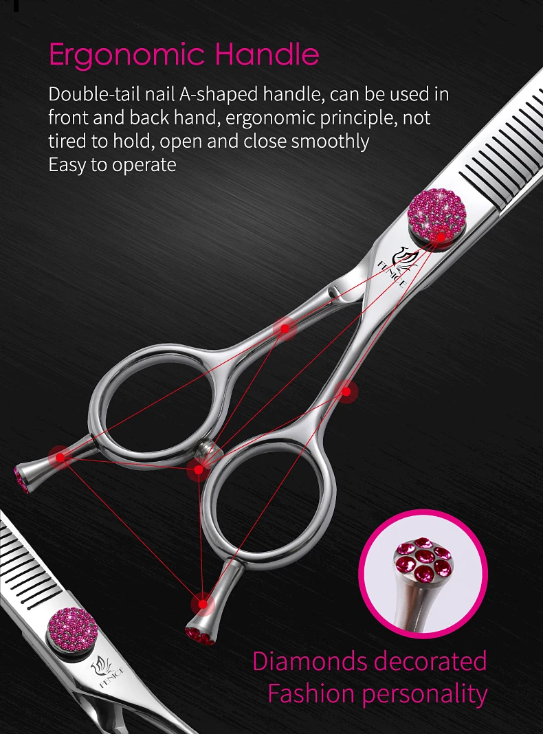 Fenice JP440C 6.5/7/7.5 inch Pet Scissors Grooming Curved Thinner Shears Trimmers for Dogs Fluffy Traceless Thinning Rate 50-55%