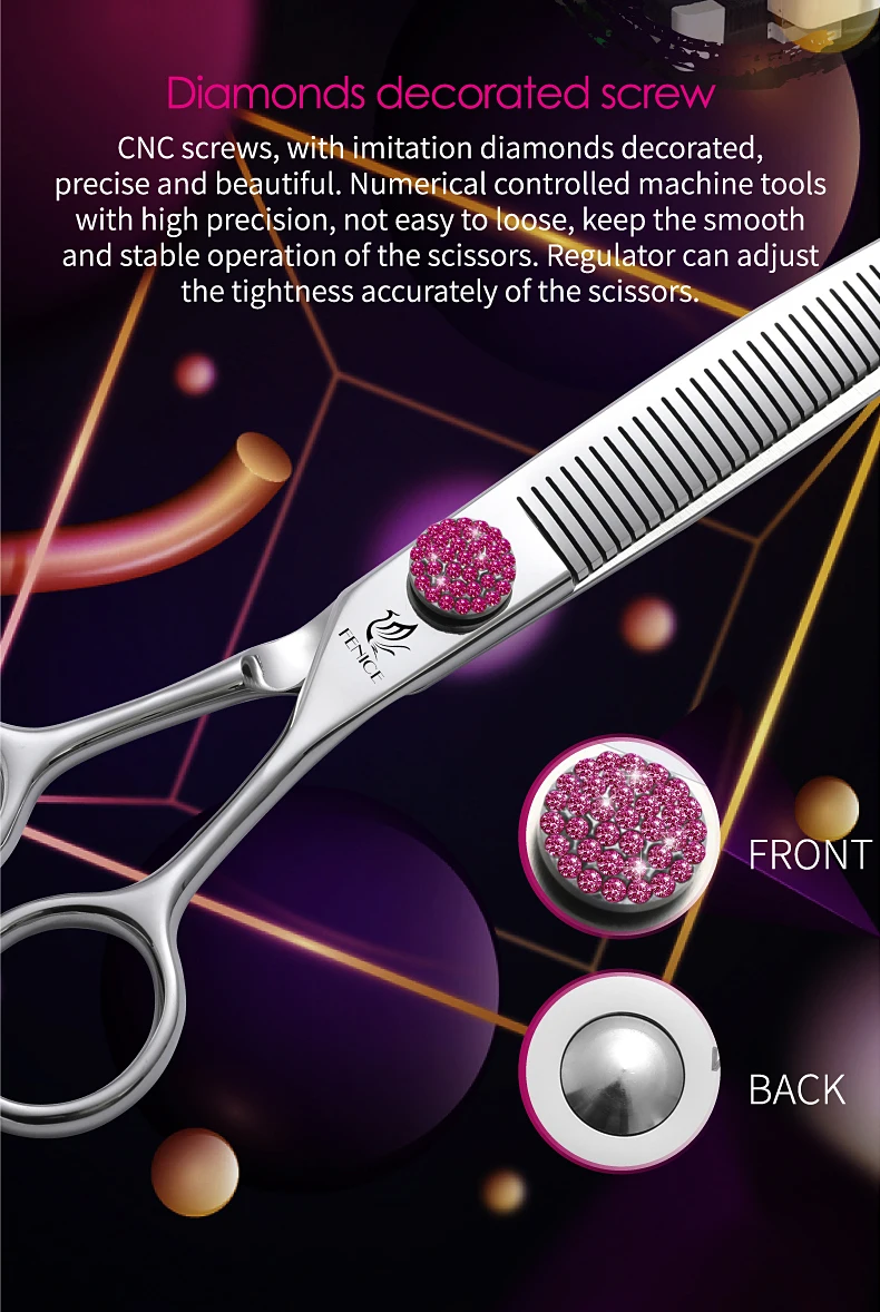 Fenice JP440C 6.5/7/7.5 inch Pet Scissors Grooming Curved Thinner Shears Trimmers for Dogs Fluffy Traceless Thinning Rate 50-55%