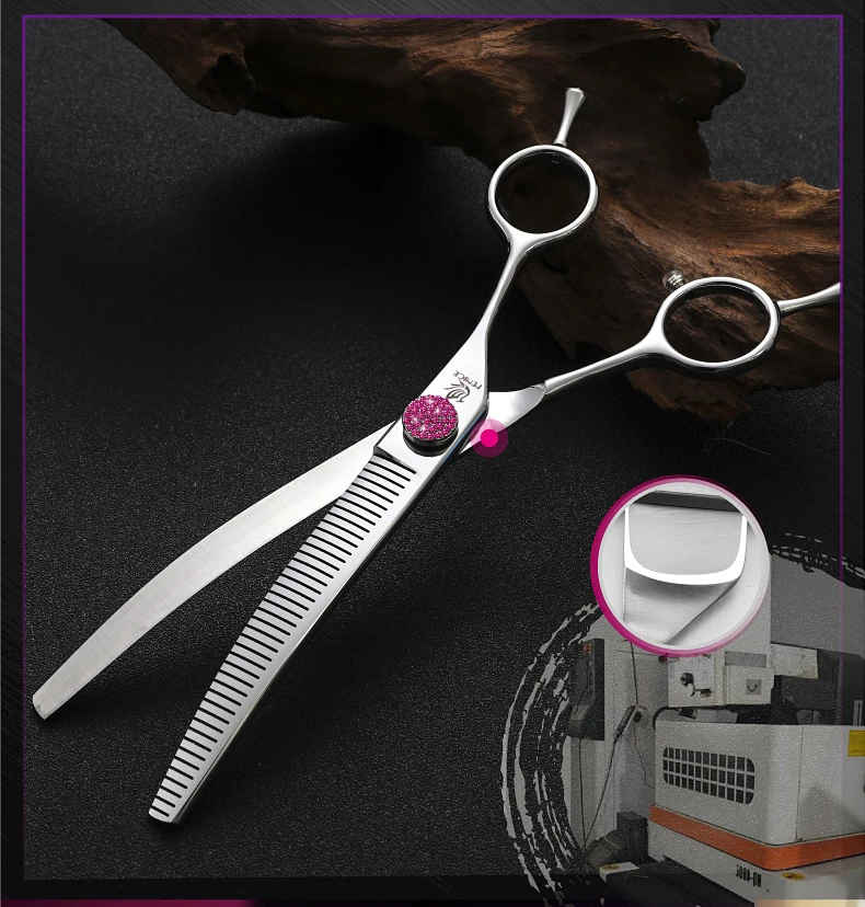 Fenice JP440C 6.5/7/7.5 inch Pet Scissors Grooming Curved Thinner Shears Trimmers for Dogs Fluffy Traceless Thinning Rate 50-55%