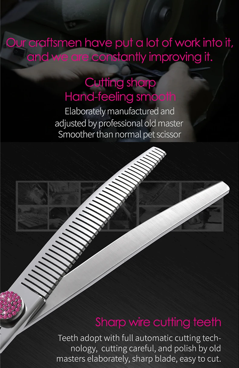 Fenice JP440C 6.5/7/7.5 inch Pet Scissors Grooming Curved Thinner Shears Trimmers for Dogs Fluffy Traceless Thinning Rate 50-55%