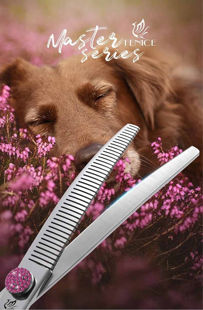 Fenice JP440C 6.5/7/7.5 inch Pet Scissors Grooming Curved Thinner Shears Trimmers for Dogs Fluffy Traceless Thinning Rate 50-55%