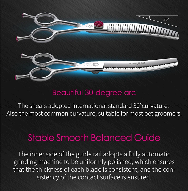 Fenice JP440C 6.5/7/7.5 inch Pet Scissors Grooming Curved Thinner Shears Trimmers for Dogs Fluffy Traceless Thinning Rate 50-55%