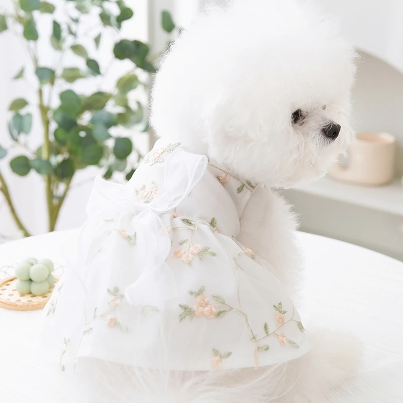 Dog Princess Dress Cute Pet Dog Mesh Dress Kitten Puppy Pet Skirt Dog Summer Dress Bow Lace Korean Poodle Chihuahua Dog Clothes