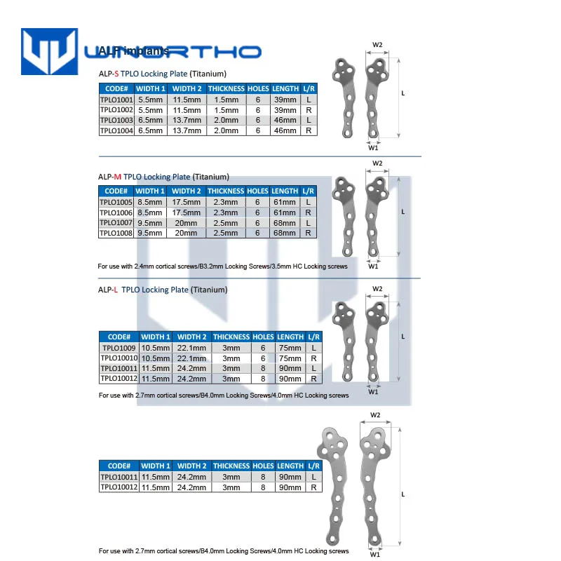 TPLO locking bone plate ALPS veterinary orthopedic instruments pet animal surgical winortho kyon cortex screws