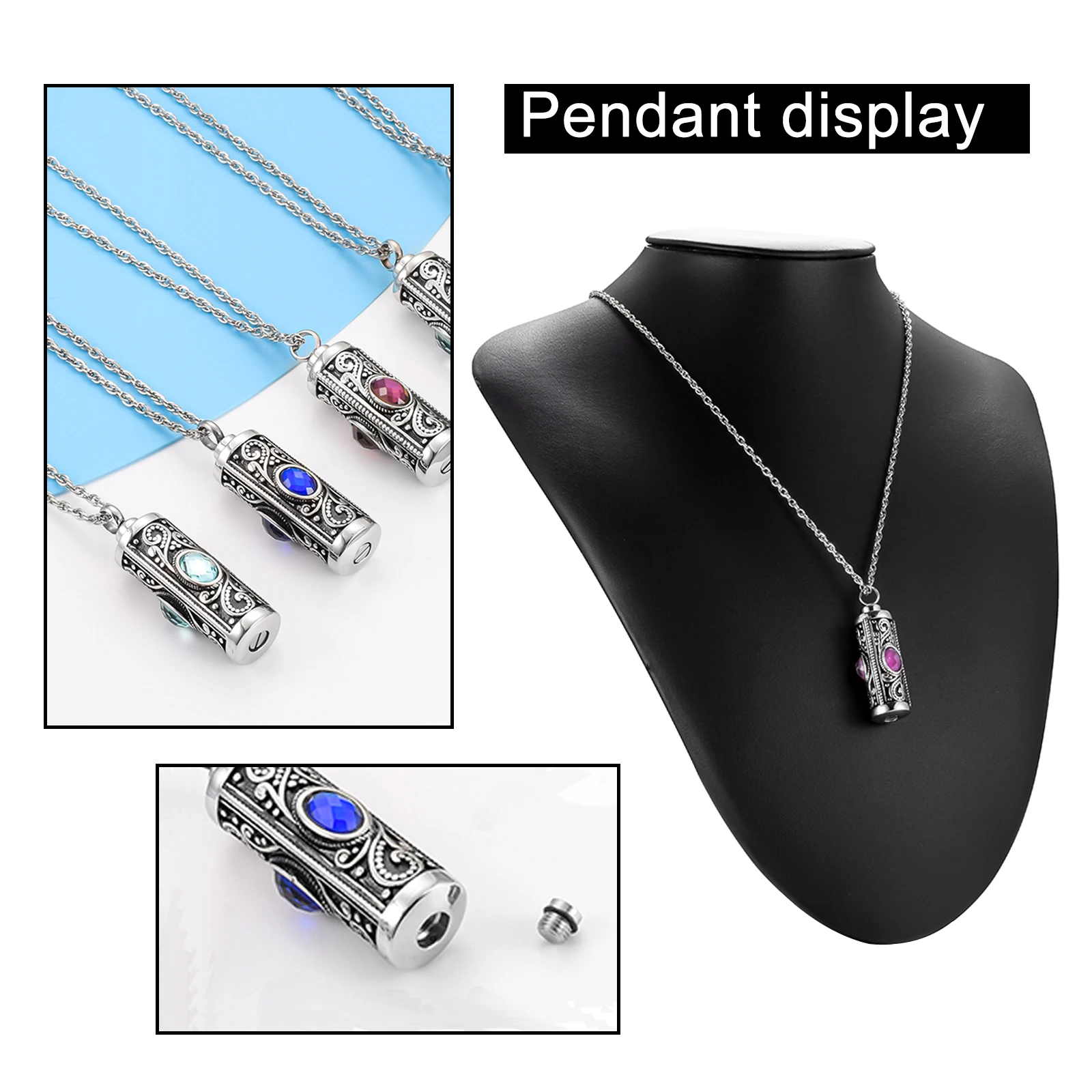 Crystal Cremation Urn Necklace for Ashes Keepsake Cremation Jewelry for Human Ashes Stainless Steel Memorial Pendant with Flower
