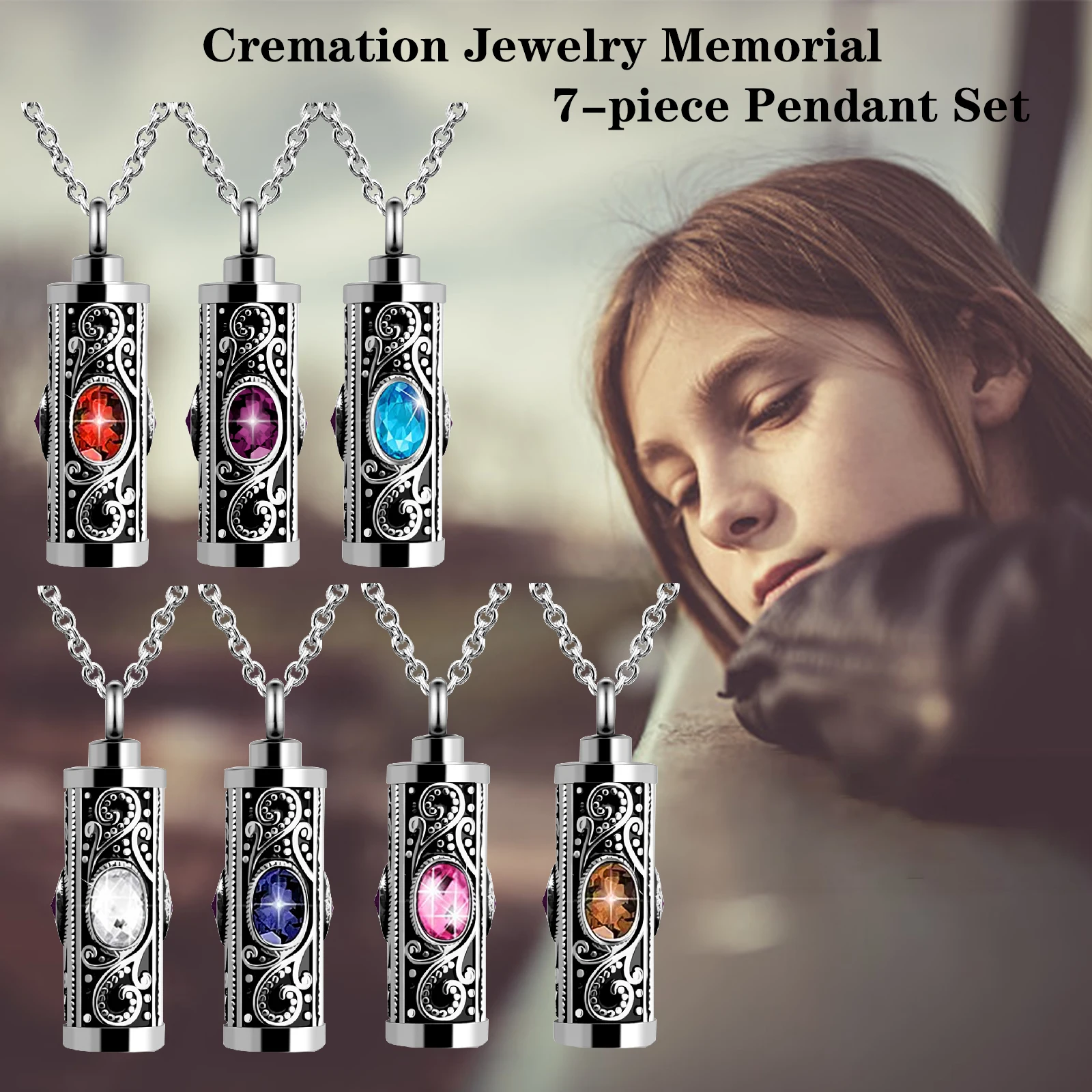 Crystal Cremation Urn Necklace for Ashes Keepsake Cremation Jewelry for Human Ashes Stainless Steel Memorial Pendant with Flower
