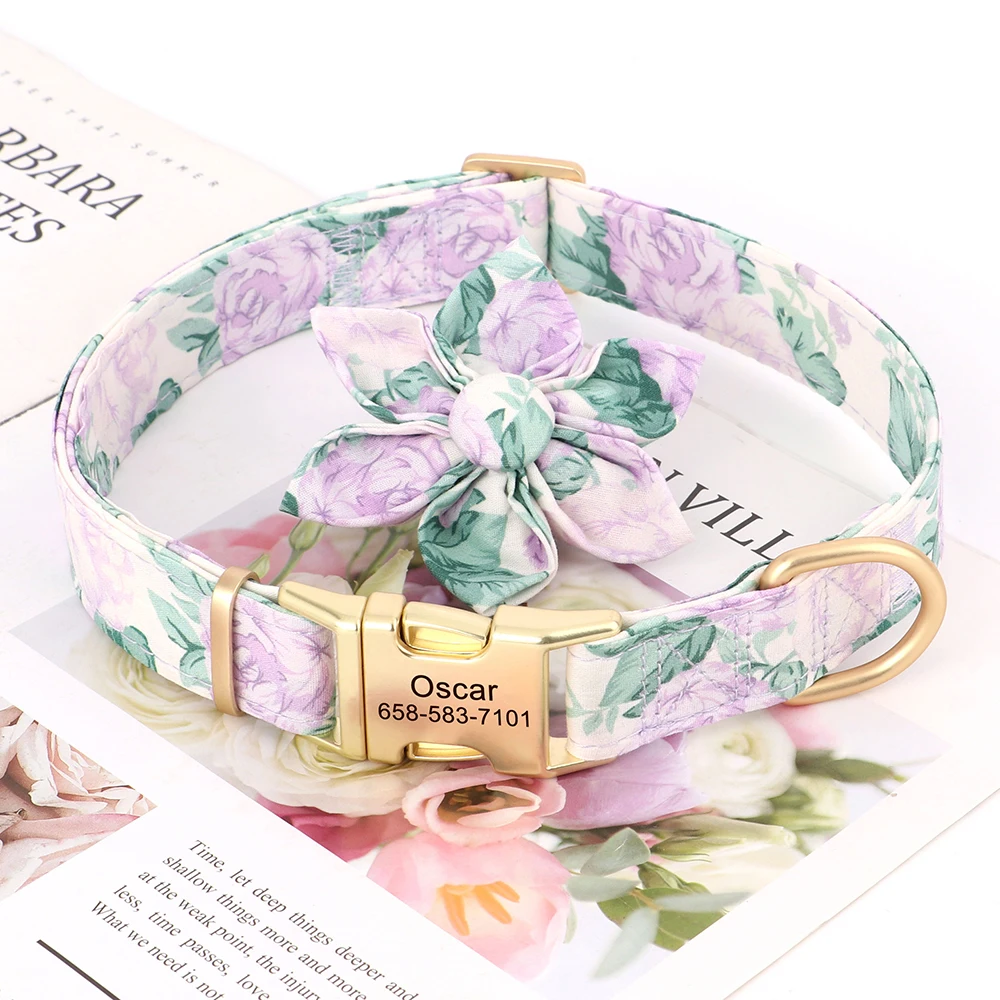 Custom Nylon Dog Collar Cute Print Dog Collars Free Engraved Pet ID Collars Necklace For Small Medium Large Dogs Pug Adjustable