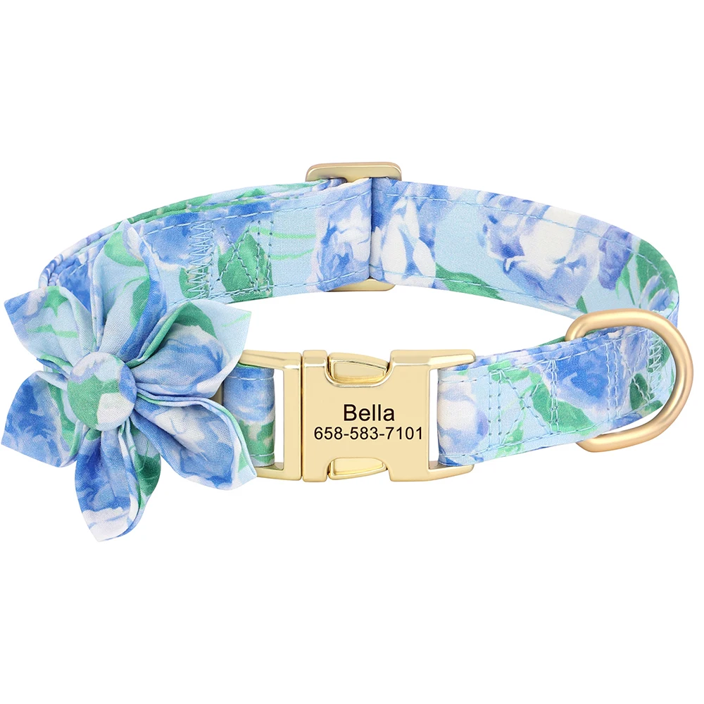 Custom Nylon Dog Collar Cute Print Dog Collars Free Engraved Pet ID Collars Necklace For Small Medium Large Dogs Pug Adjustable