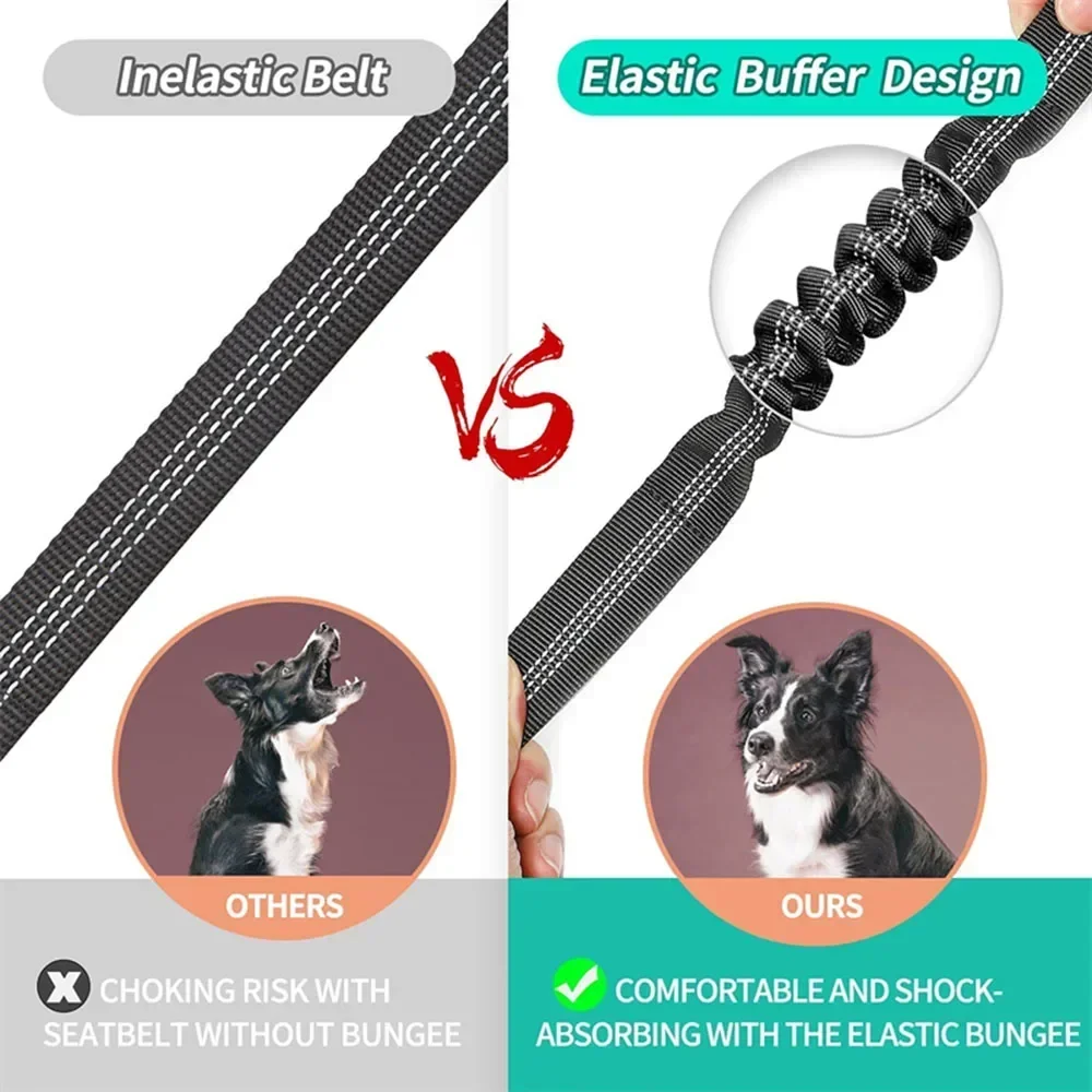 Dog Leash Harness Dogs Dog Accessories Supplies Pet Dog Car Seat Belt Retractable Buffer Elastic Reflective Safety Traction Rope