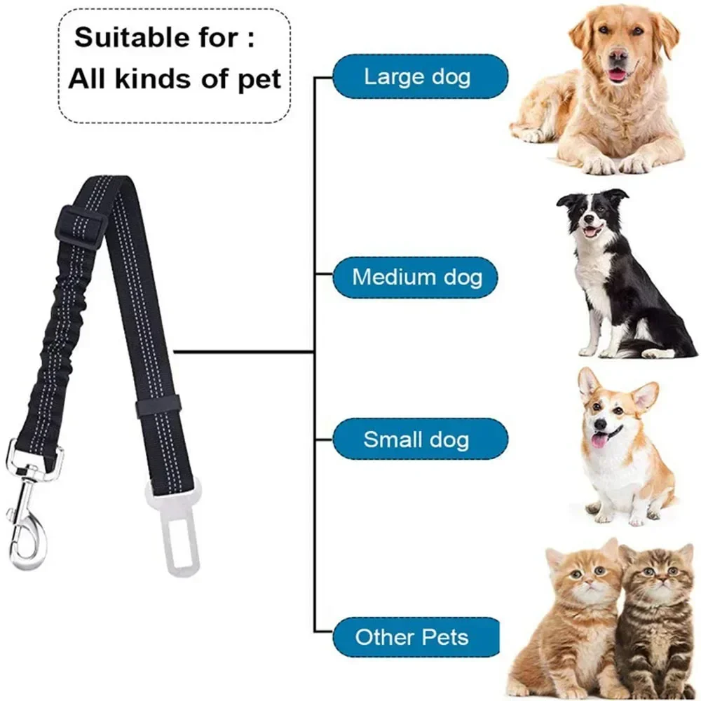 Dog Leash Harness Dogs Dog Accessories Supplies Pet Dog Car Seat Belt Retractable Buffer Elastic Reflective Safety Traction Rope