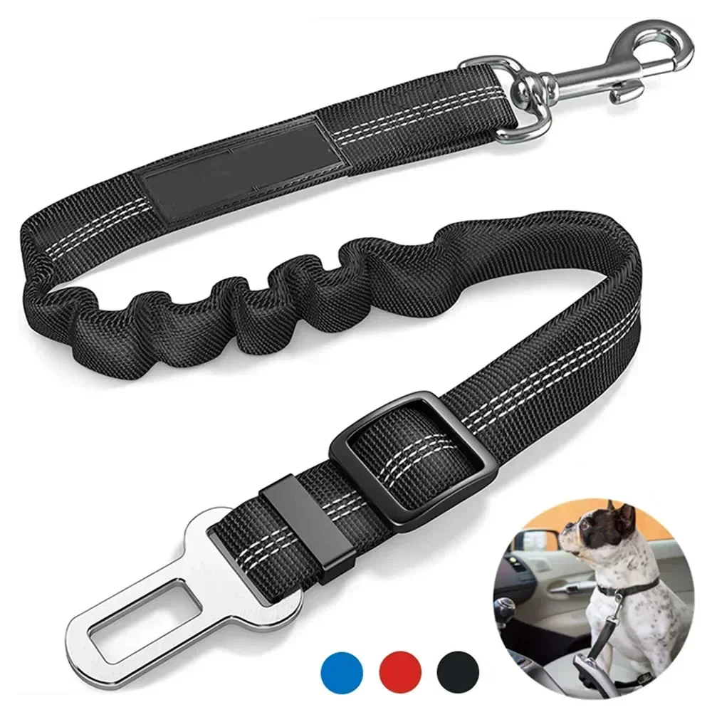 Dog Leash Harness Dogs Dog Accessories Supplies Pet Dog Car Seat Belt Retractable Buffer Elastic Reflective Safety Traction Rope
