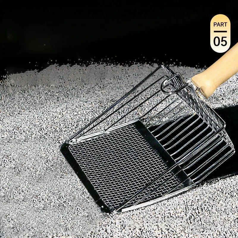Cat Litter Shovel Stainless Steel Wooden Handle Easy To Rust Washable Kitten Litter Scoop Cats Toilet Cleaning Shovel Tool