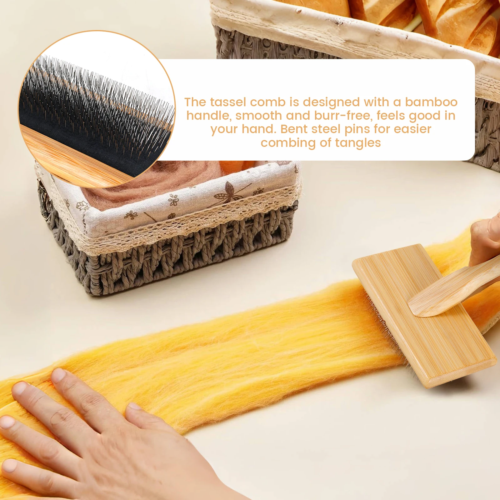 2Pcs Wool Carding Comb Wool Carding Brushes with Bamboo Handle Multipurpose Hand Wool Brushes Professional Needle Felting