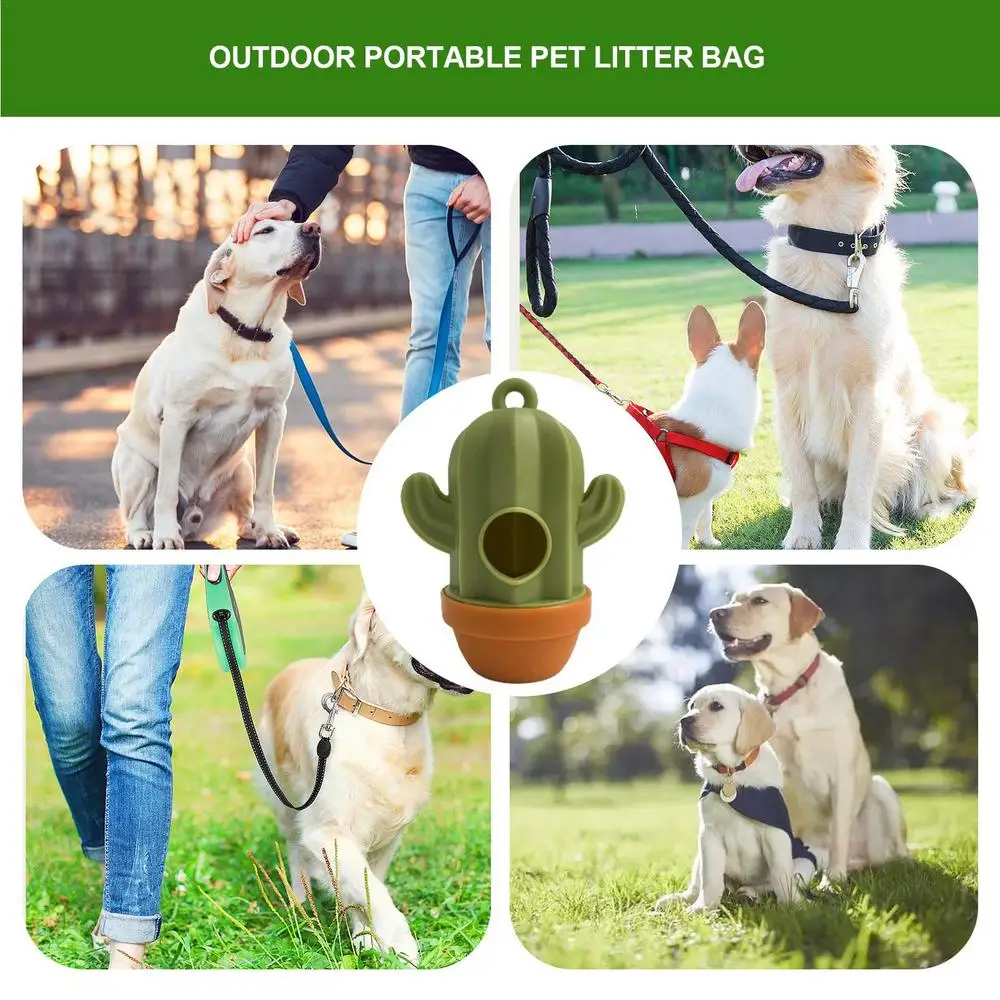 Dog Poop Pickup Bags Holder Dispenser Cactus Dog Poop Storage Bags Portable Dog Poop Bag Holder Outdoor Container For Hiking And