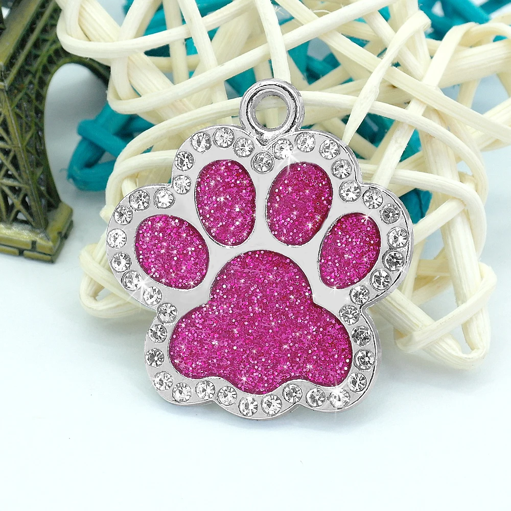 Personalized Dog Cat ID Tag Bling Rhinestone Puppy Kitten Name Tags Anti-lost Pet Collar Accessories Free Engraved Pet Products
