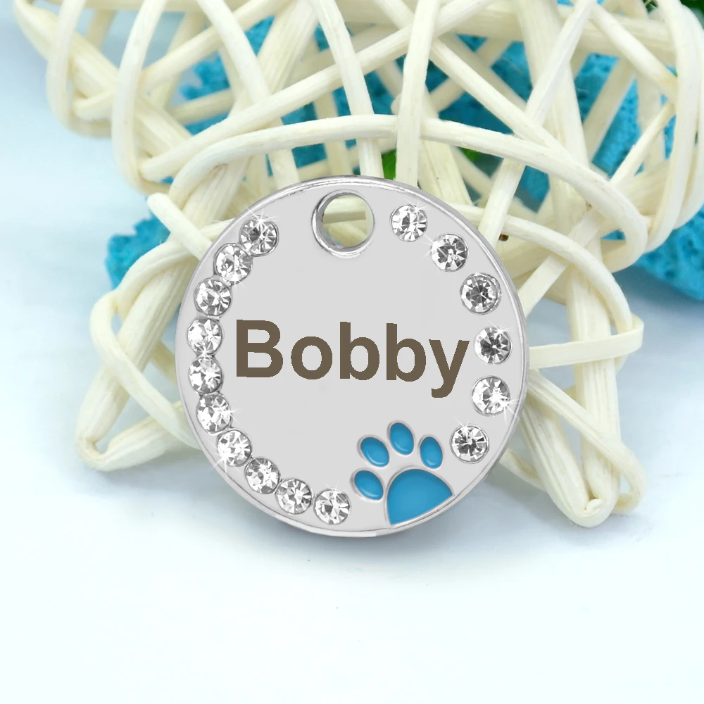 Personalized Dog Cat ID Tag Bling Rhinestone Puppy Kitten Name Tags Anti-lost Pet Collar Accessories Free Engraved Pet Products