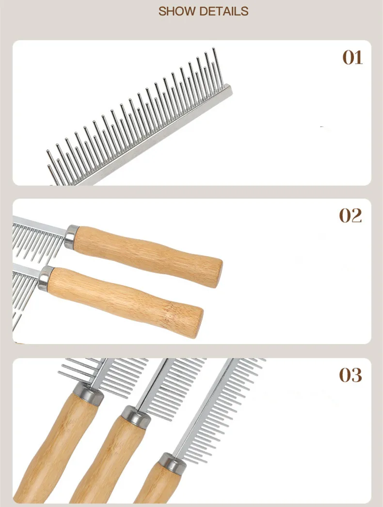 Cat Comb Stainless Steel Cat Brush Dog Hair Brush Wood Handle Pet Hair Remover Cats Comb Pet Grooming Cleaning Tools Accessories