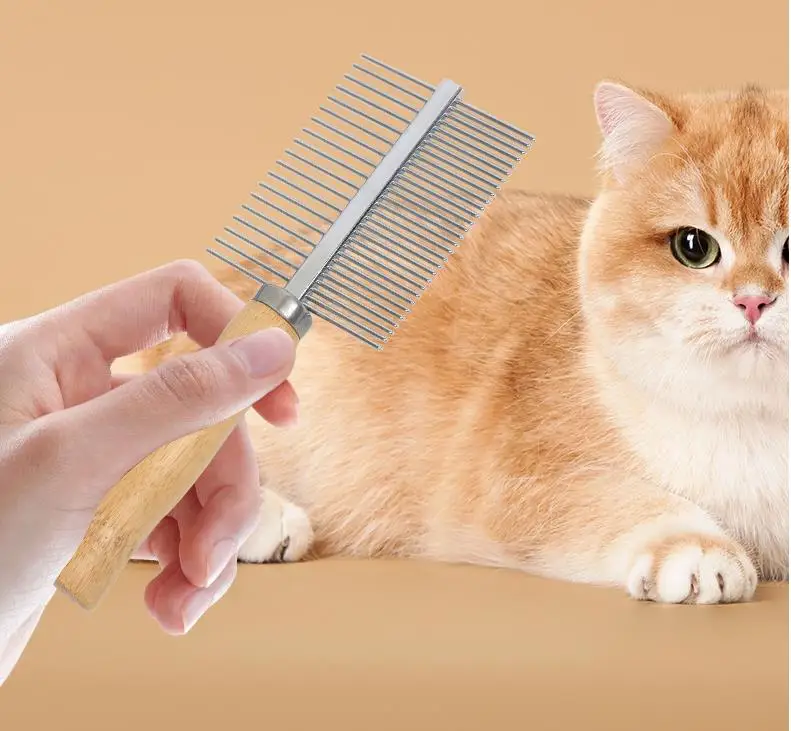 Cat Comb Stainless Steel Cat Brush Dog Hair Brush Wood Handle Pet Hair Remover Cats Comb Pet Grooming Cleaning Tools Accessories