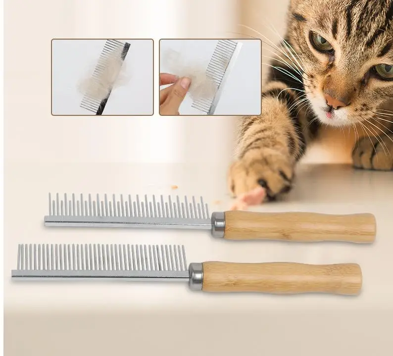 Cat Comb Stainless Steel Cat Brush Dog Hair Brush Wood Handle Pet Hair Remover Cats Comb Pet Grooming Cleaning Tools Accessories