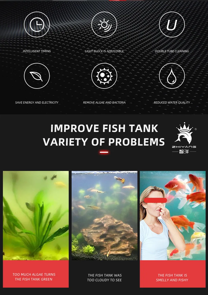 110V 220V New Fish Tank Aquarium Built-in Germicidal Lamp Back Light Leakage UV Lamp Life Amphibious Dual-Use Lamp Disassembled