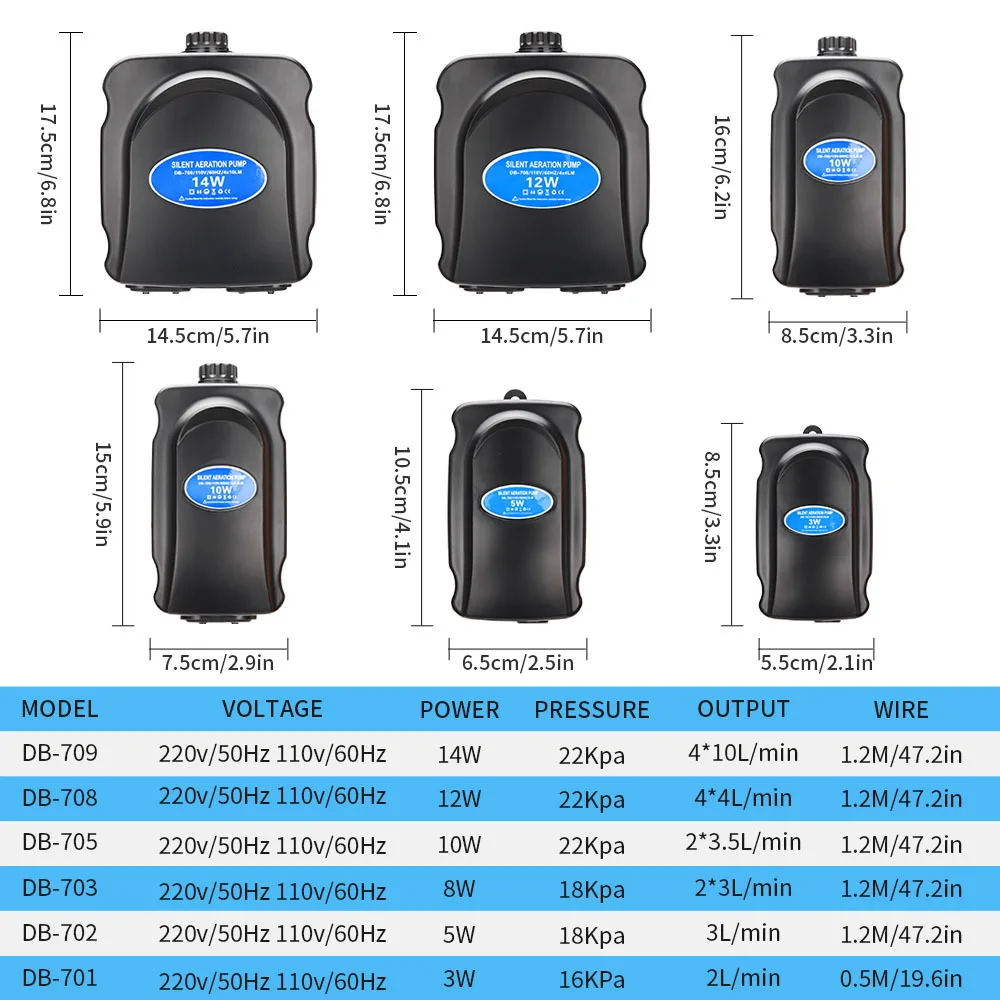 Adjustable Aquarium Air Pump 110V~220V Air Pump 3W~12W For Bedroom Fish Tank Silent Oxygen Pump Air Compressor