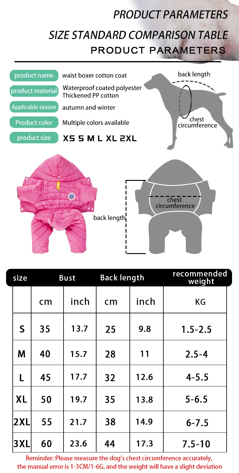 Waterproof Winter Dog Coat Pet Clothes Puppy Clothing Vest Warm Dog Clothes French Bulldog Chihuahua Small Dog Ropa Para Perros