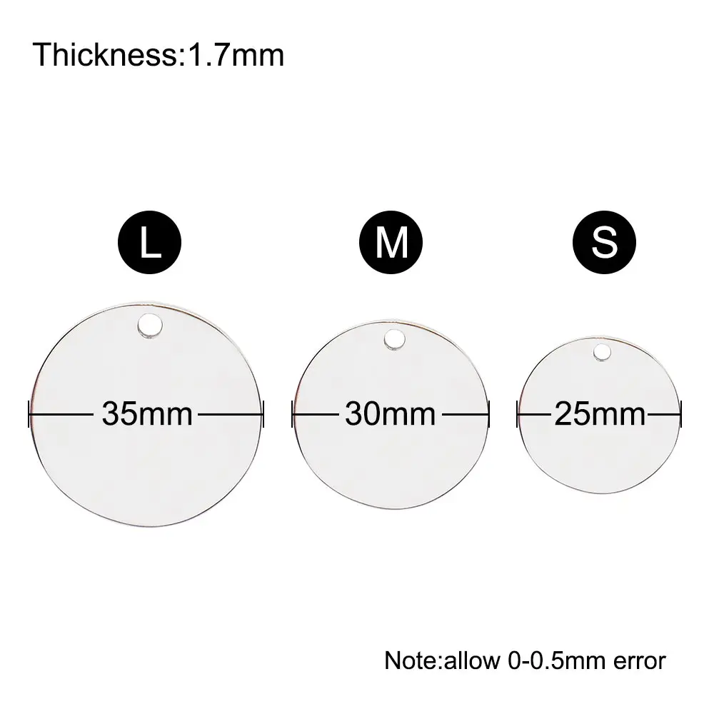 Wholesale 10PCS Stainless Steel Round Dog ID Tag Blank Pendants For Necklaces Custom DIY Jewelry Making Keychain Dog Tag