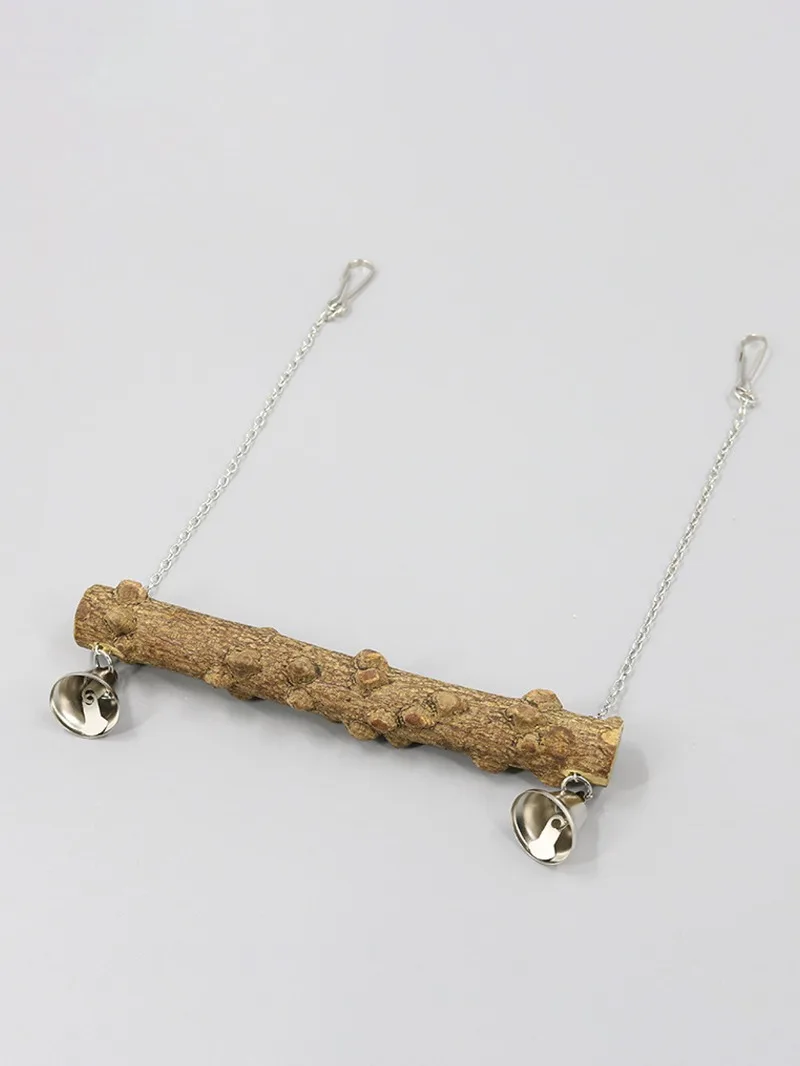 Wood Parrot Stand Pole Swing Toy with Bell for Bird Tiger Skin Claw Grinding Beak Grinding Stand Pole Bird Cage Accessories
